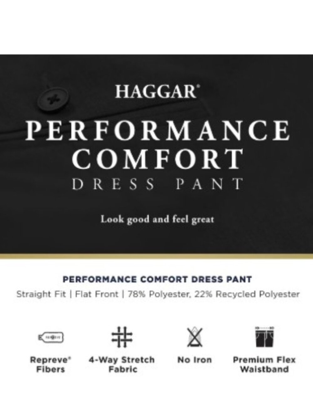 Haggar Men's Performance Comfort Dress Pant Black Multiple Sizes - Picture 4 of 4